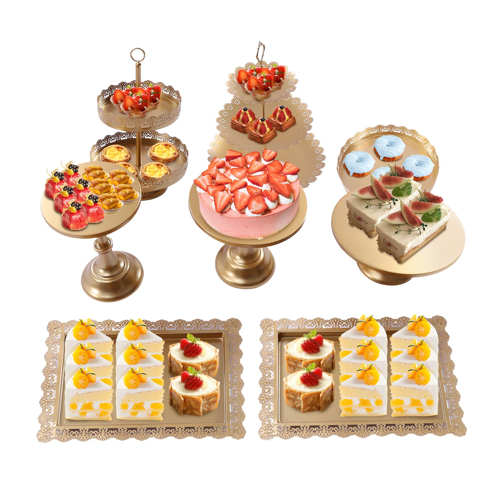 8 supporti per torte in ferro dorato, per cupcake, per feste e matrimo