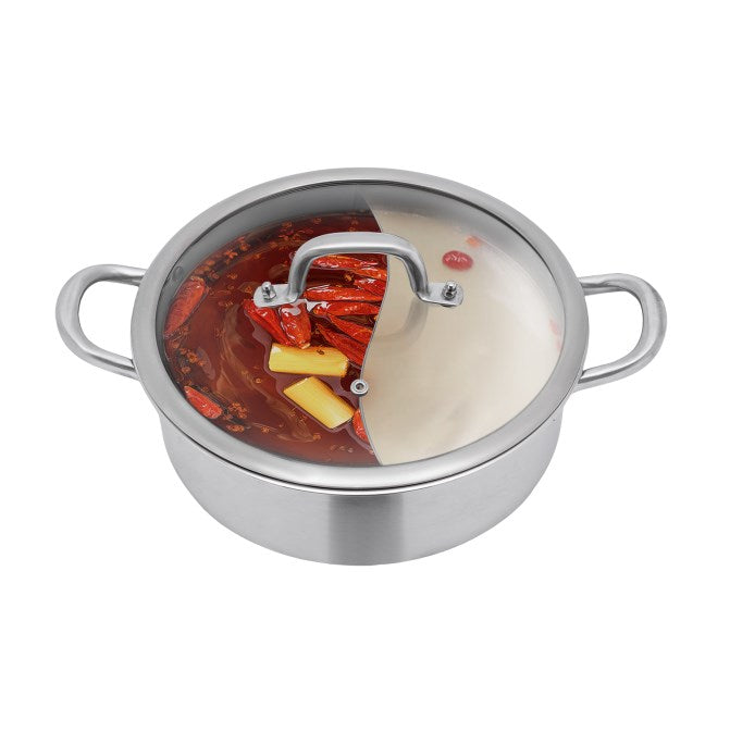 Pentola di cottura Hot Pot 304 in acciaio inox con 2 mestoli di zuppa, divisore e coperchio